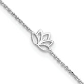 Sterling Silver Rhodium-Rhodium-Plated Louts Flower 9in Plus 1in ext. Anklet